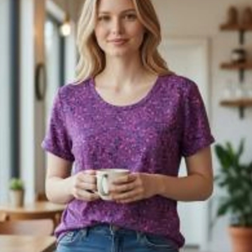 J. Jill Purple Paisley Scoop Neck Short Sleeve Cotton Top